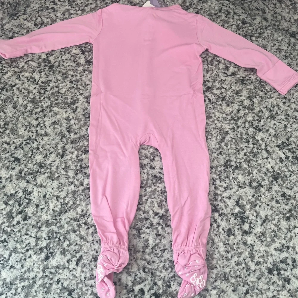 Snap baby footie pajamas, bamboo girl pajamas, 6-12 month pajamas - Picture 2 of 4